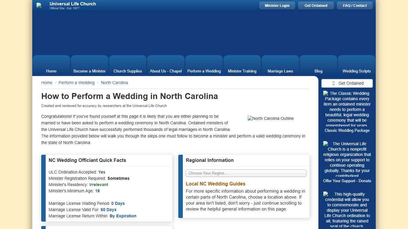How to Perform a Wedding in North Carolina - Universal Life Church