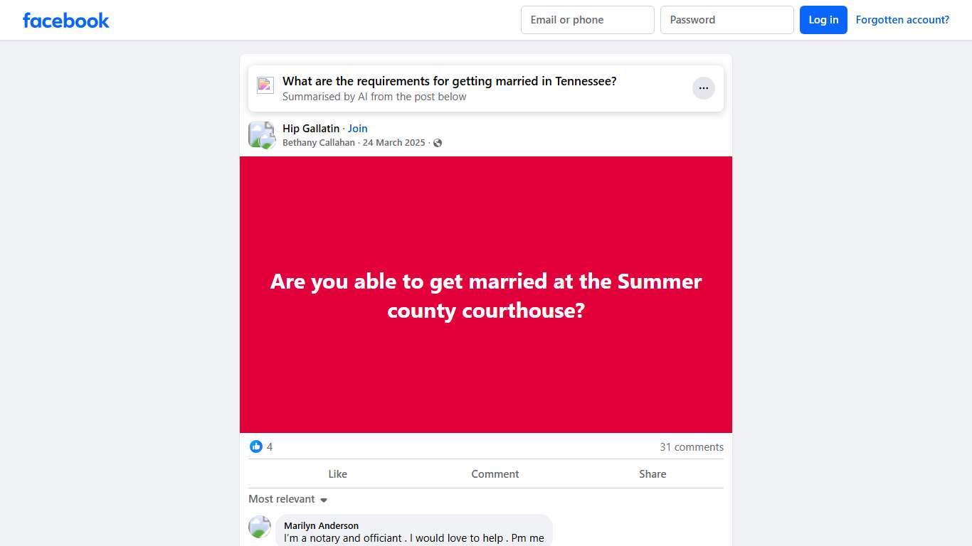 Hip Gallatin Are you able to get married at the Summer county courthouse Facebook